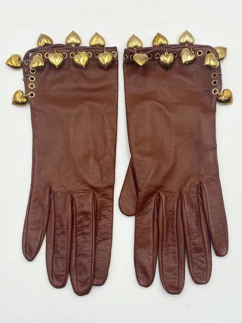 Moschino - vintage pelle marrone size 7 gold hearts -