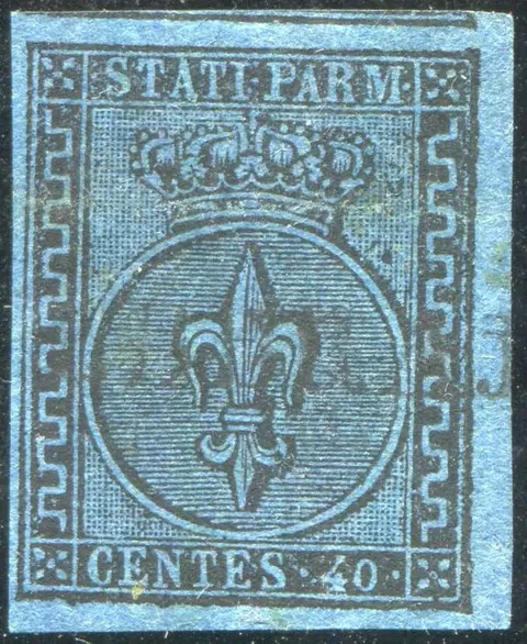 Italiaanse oude staten - Parma 1852 - Bourbon fleur-de-lis, 40 cents light azure with wide margins. With certificate. - Sassone N. 5a