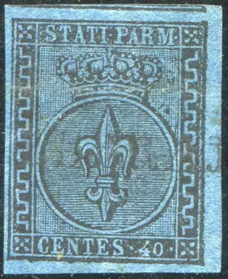 Italiaanse oude staten - Parma 1852 - Bourbon fleur-de-lis, 40 cents light azure with wide margins. With certificate. - Sassone N. 5a