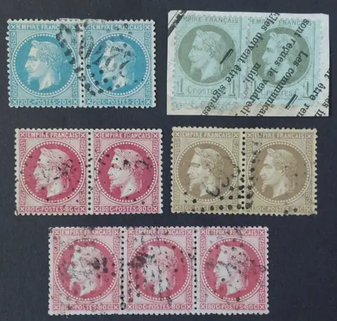Frankrijk - Napoleon III with laurels, lot stamps in strips