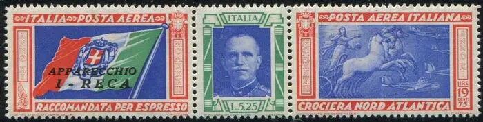 Italië 1933 - Trittico Crociera Nord Atlantica L. 5,25 + 19,75 con sigla I-RECA - Sassone A51