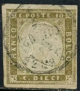 Italiaanse oude staten - Sardinië 1862 - Victor Emmanuel II, 10 cents light olive, with certificate. - Sassone N. 14Db