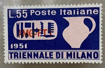Triëst - Zone A 1951 - Milan Triennial 55 lire azure and pink, proof overprint on the left AMG-FTT MNH** - Sassone N. 125A