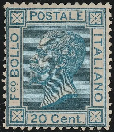 Koninkrijk Italië 1867 - Bigola issue of Turin, 20 c. azure, centred, rare, with certificate - Sassone T26