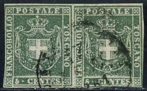 Italiaanse oude staten - Toscane 1860 - Provisional Government, 5 cents green, pair. - Sassone N. 18