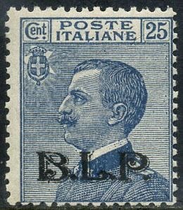 Italië 1922 - BLP 25 c. azzurro con soprastampa litografica del II tipo. Certificato. - Sassone N. 8