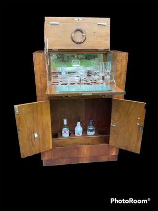 Art Deco Ingerichte Burr Walnut Cocktailkast