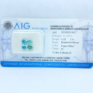 4 pcs Diamant - 1.32 ct - Rond - fancy blauw - I2 *No