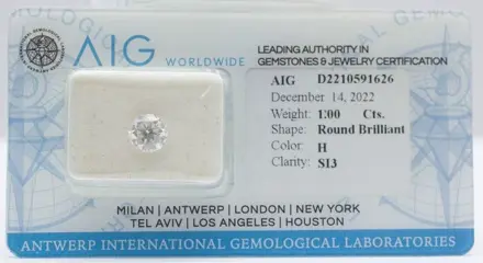 Diamant - 1.00 ct - Rond, GEEN RESERVE!!!! - H - SI3