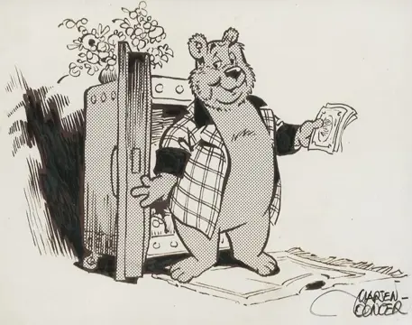 Marten Toonder - Tom Poes & Heer Bommel - gesigneerde prent "Geld speelt geen rol voor Heer Bommel" (jaren 1980)
