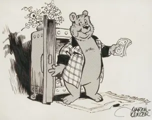 Marten Toonder - Tom Poes & Heer Bommel - gesigneerde prent "Geld speelt geen rol voor Heer Bommel" (jaren 1980)