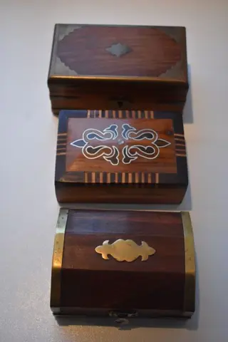 decoratieve juwelen/opbergdozen - inlegwerk- koperbeslag - intarsia (3) - hardhout , koperbeslag , intarsia