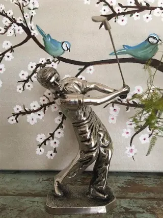 Golf beeld ,nikkel, , kado , golf