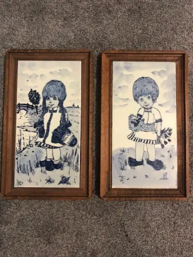 2x Mosa Holland Delfts Blauwe wandtegel met houtenlijst