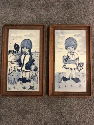 2x Mosa Holland Delfts Blauwe wandtegel met houtenlijst