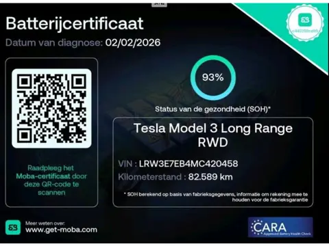 Tesla Model 3 Long Range AWD 75 kWh 93% SOH LFP