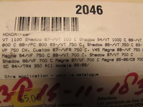 REMBLOKKEN ACHTER Honda VT 1100 1987 - 1995