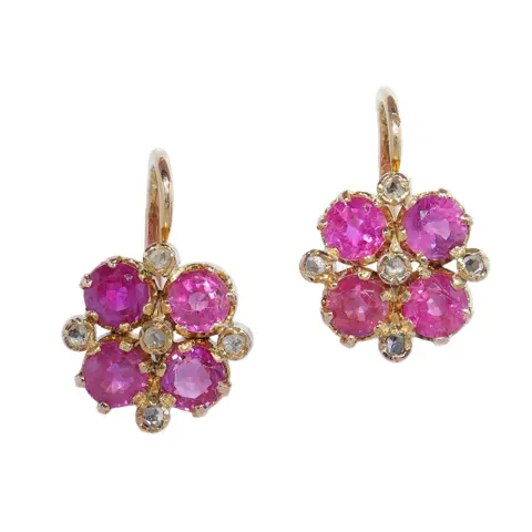 Ruby and Diamond Late Victorian Earrings, France, circa 1890