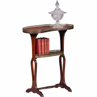 Niervormige etagiere of bijzettafel met messing rand en zonmotief  ca 1900