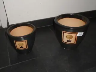 BLOEMPOT SET 2-DLG BOXWOOD ZWART 3 NIEUW