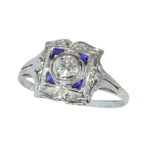 Art Deco diamond and sapphire engagement ring from ca. 1930