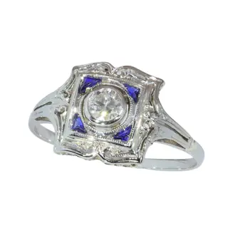 Art Deco diamond and sapphire engagement ring from ca. 1930