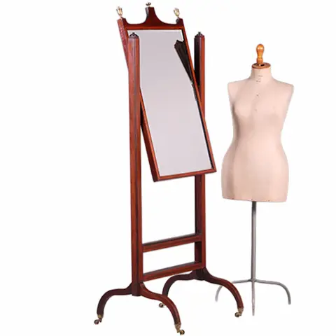 Unieke in hoogte verstelbare Engelse passpiegel ook kantelbaar ca 1890