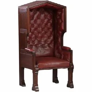 Porters Chair / Huifzetel 18e eeuws rood bekleed deels gecapitonneerd
