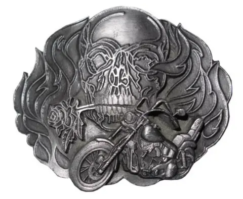 Buckle / gesp " Doodshoofd in vlammen met motor