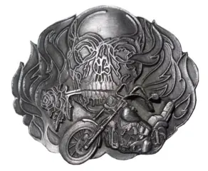 Buckle / gesp " Doodshoofd in vlammen met motor