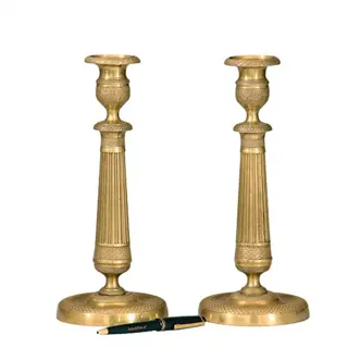 Antieke kandelaren  / Stel van 2 vergulde Franse kandelaren  Charles Dix  ca 1825