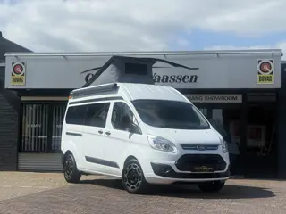 Ford transit buscamper professioneel omgebouwd airco cruise ctr 2 slaapplaatsen luifel thule trekhaa