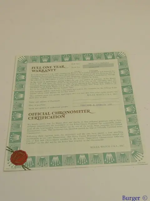 Rolex Warranty Certificate Ref: 69173