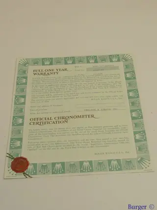 Rolex Warranty Certificate Ref: 69173