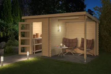 Blokhut met overkapping Jelle 370x175 Onbehandeld vuren