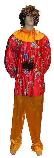 Clowns kostuum " Rood / oranje ", maten 40, 42 en 44.