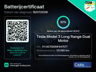 Tesla Model 3 Long Range AWD 75 kWh 92% SOH Warmtepomp NL-Auto Rijklaarprijs!