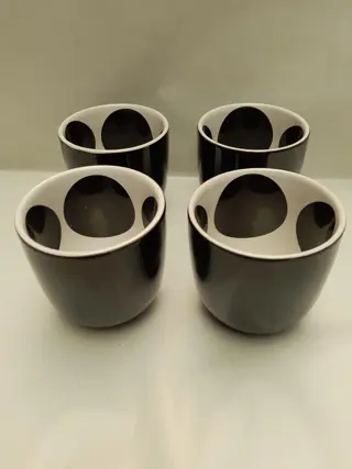 Ikea cups in Black & White Polkadot handleless modernist spot - set of 4