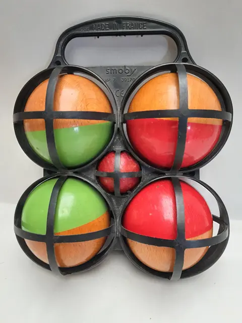 vintage Smoby Wooden Bocce - Boules Set - made in France