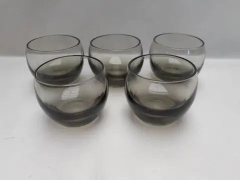 Vintage Smoky Grey Roly Poly Glasses - Mid Century Modern Minimalist Barware - set of 5