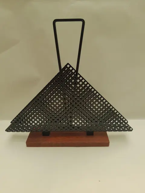 Mid-Century napkin or envelope holder in Lacquered Perforated Metal with wooden feet, 1950s