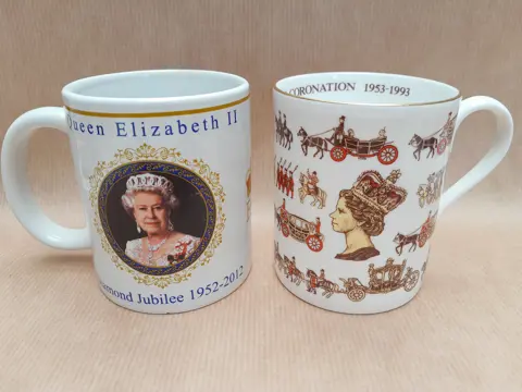 set of 2 Queen Elizabeth II  Coronation Anniversary mugs