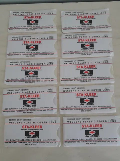 Lot Of 10 - STA-KLEER J.W. Harris Welders Plastic Cover Lens 2" x 4 1/4"