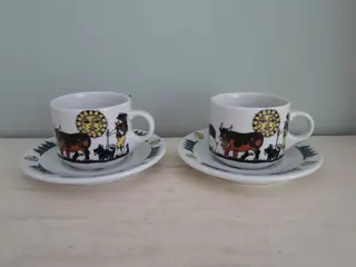 Lobia Langenthal Vintage Zwitserse porseleinen kop en schotel 'Life in the Alps' - set van 2