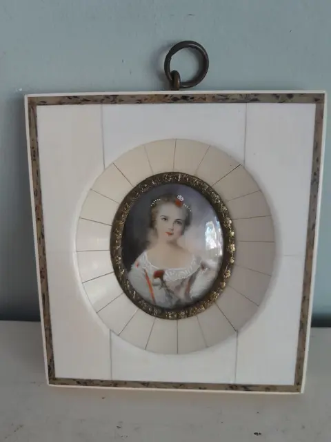 Antique Miniature Portrait Madame Louise - France - woman with rose