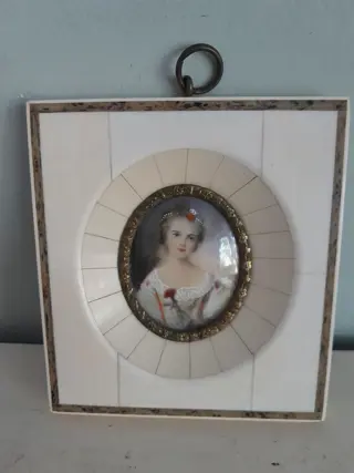 Antique Miniature Portrait Madame Louise - France - woman with rose