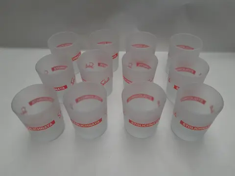 Vintage Stolichnaya Vodka Shot Glasses - set of 12