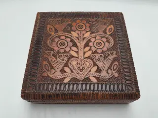vintage hand carved wooden jewelry box Trinket Box