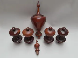 set of 6 antique turned wooden furniture ornaments - finial