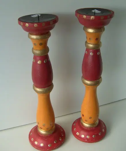 HOUTEN KANDELAAR STOMPKAARSEN 40 cm 2 STUKS NIEUW